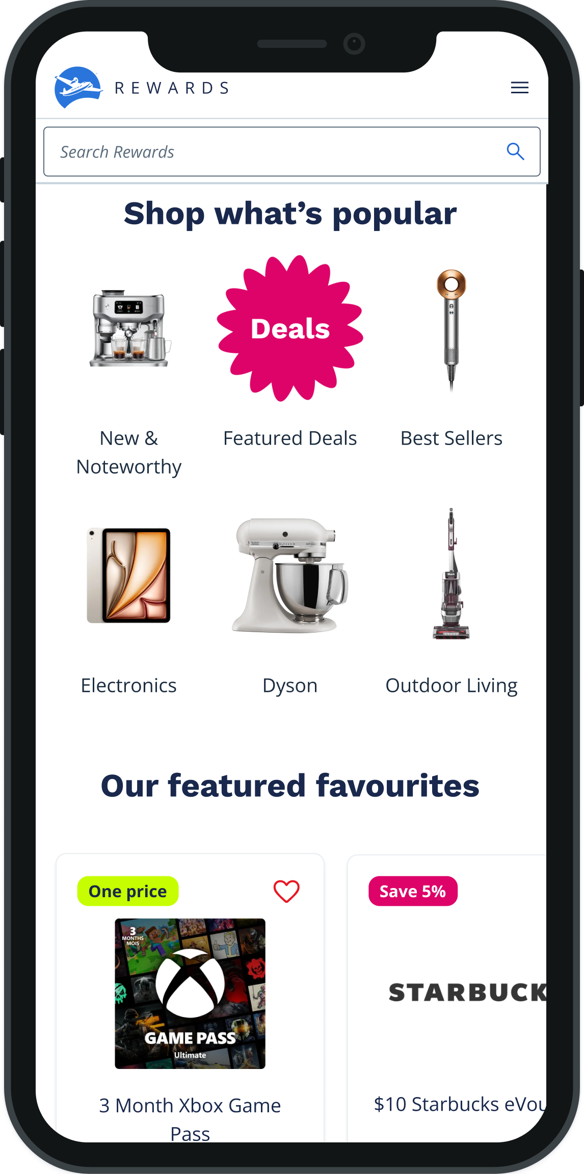 Rewards landing page mobile